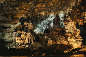 Explore the stunning stalactites and rock formations of Crucero de Grutas, Mexico.